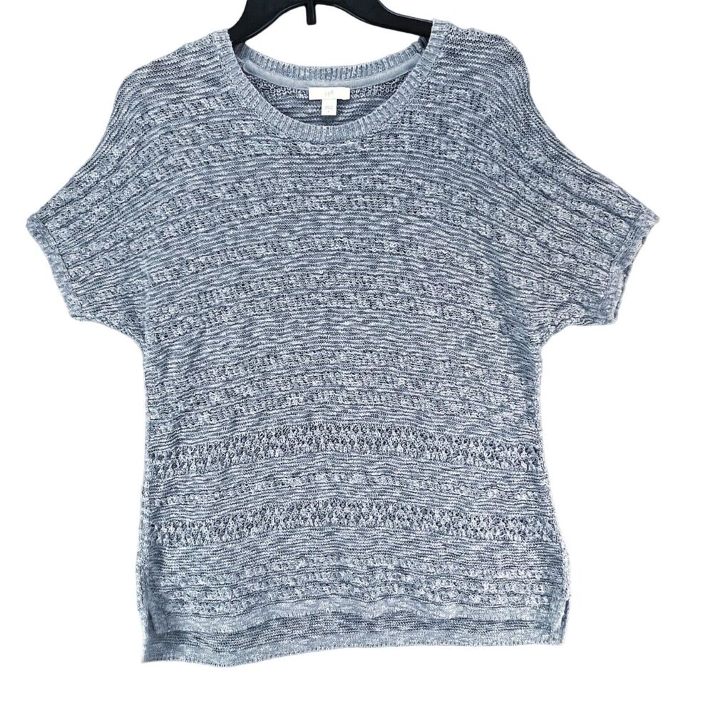 J Jill Knit‎ Top Womens S Slate Blue Crochet Lightweight Sweater Coastal Layers